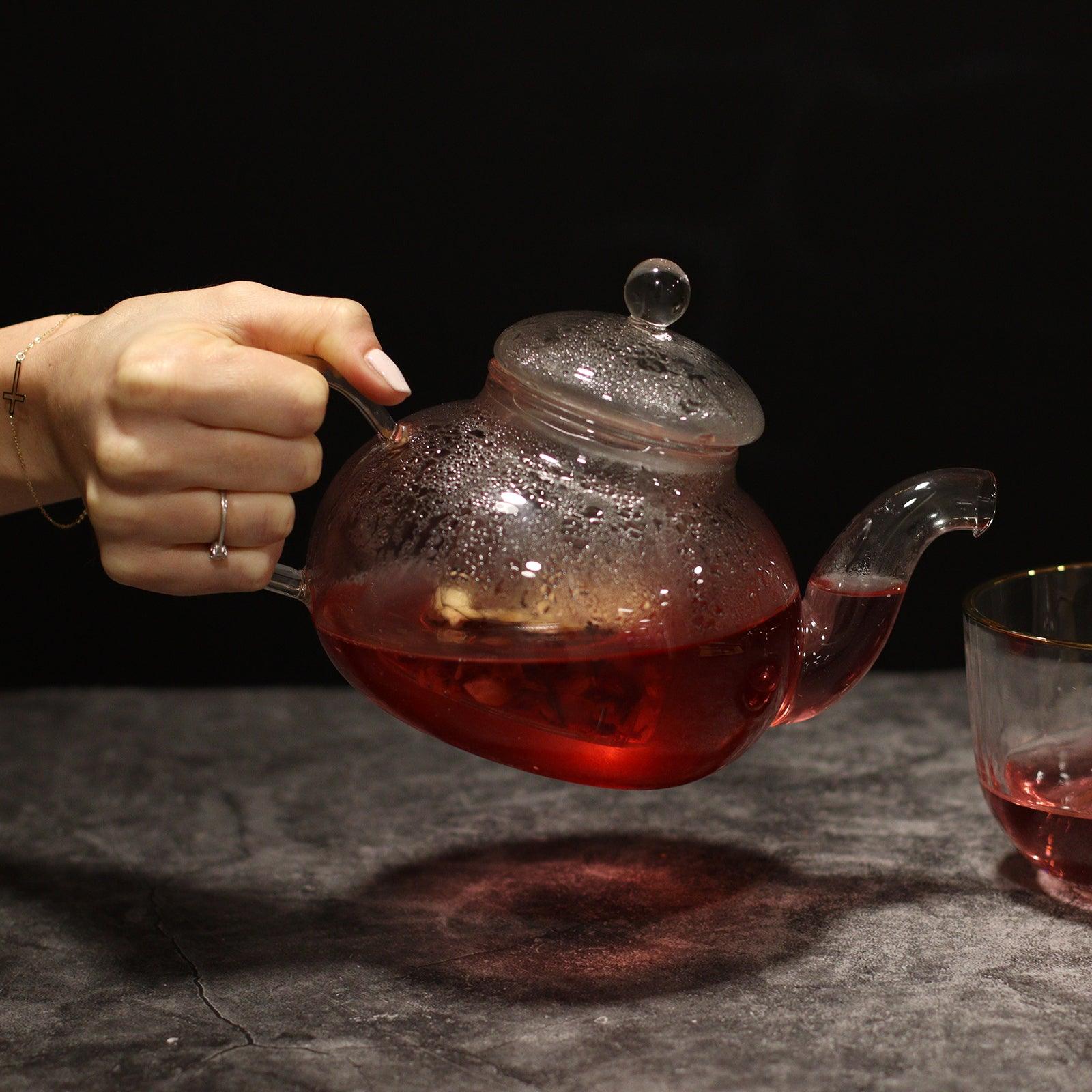 Glass Infuser Teapot - Round Pearl - 800ml - AromaEmporium