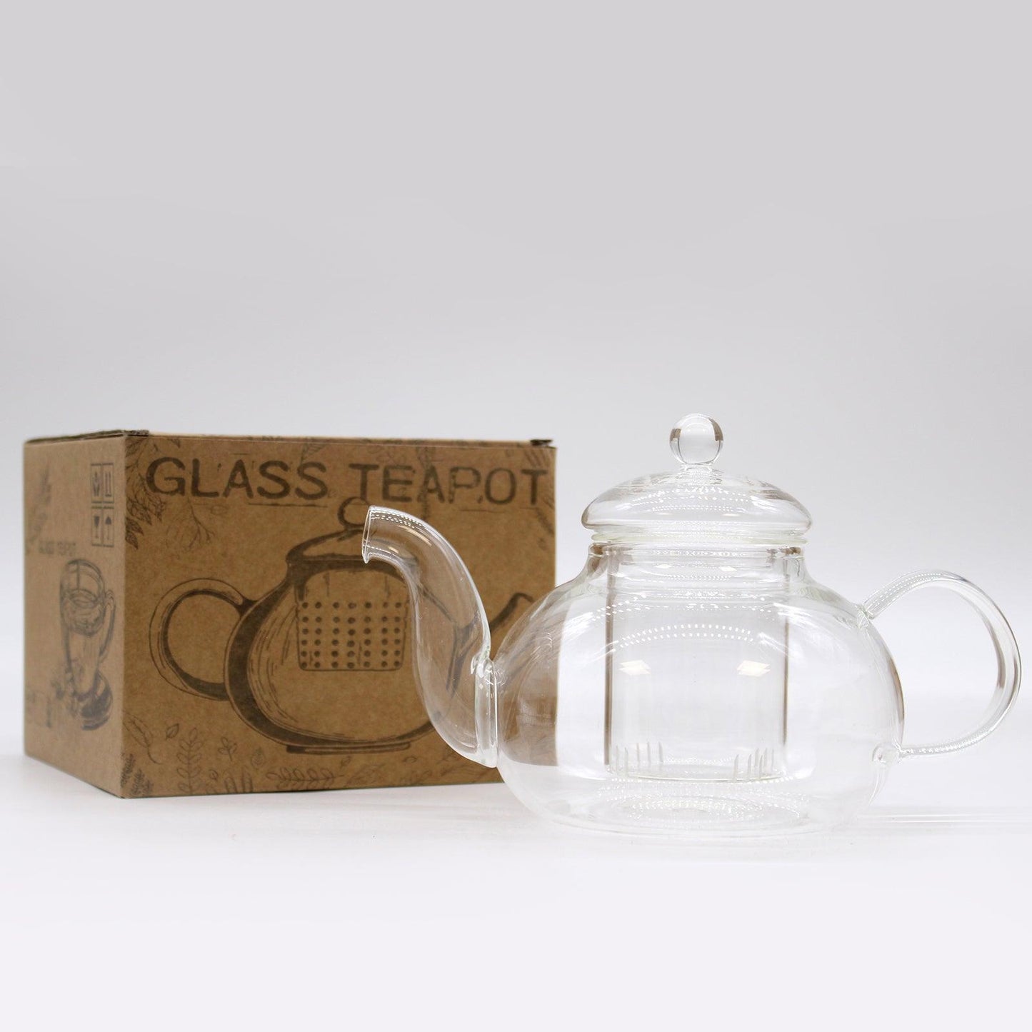 Glass Infuser Teapot - Round Pearl - 800ml - AromaEmporium