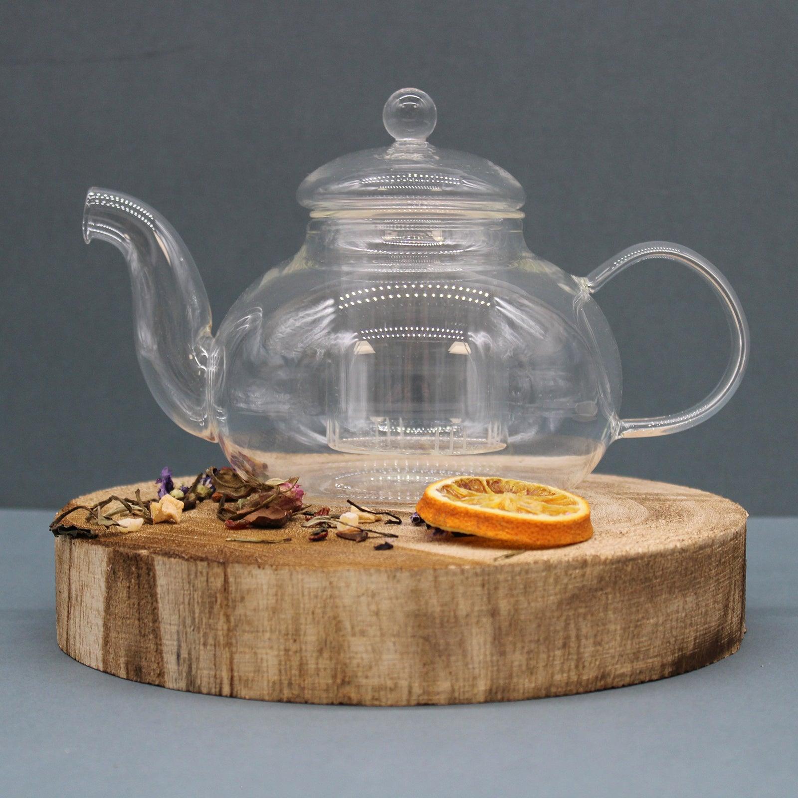 Glass Infuser Teapot - Round Pearl - 800ml - AromaEmporium