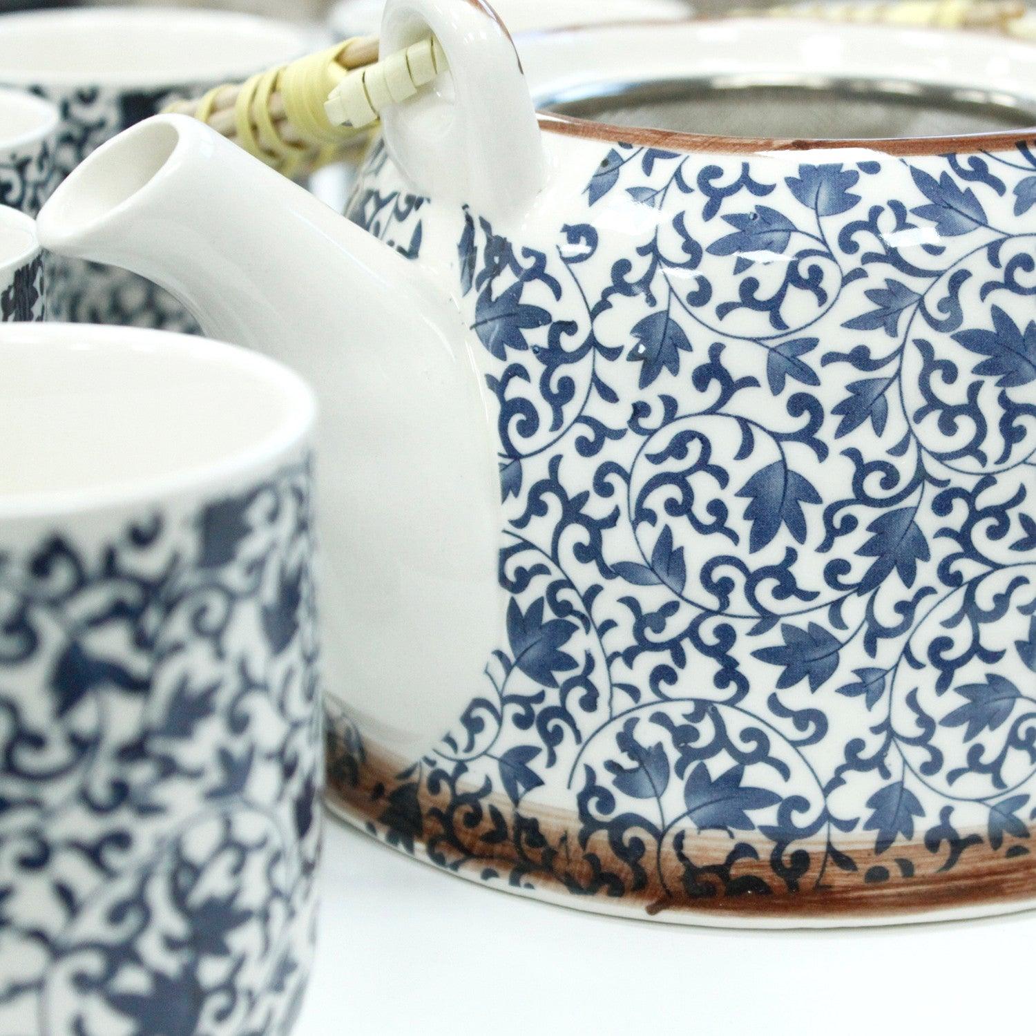 Herbal Teapot Set - Blue Pattern - AromaEmporium