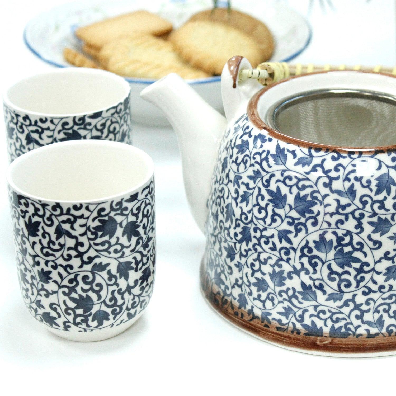 Herbal Teapot Set - Blue Pattern - AromaEmporium